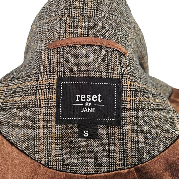 Reset by Jane Mallory Plaid Coat Women S Belt Tie Sleeves Woven Poly Blend Brown - Picture 8 of 10